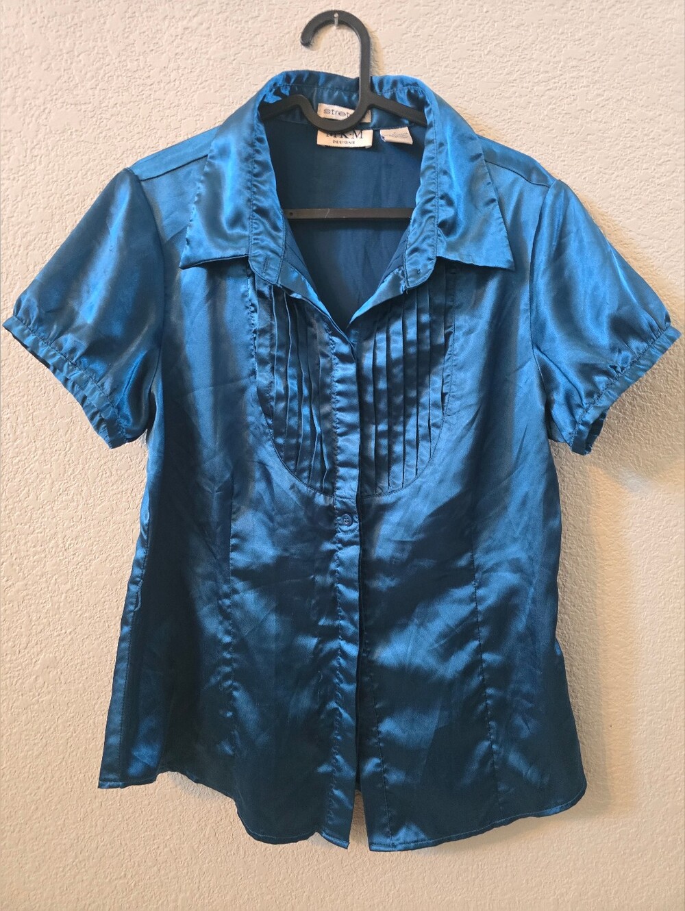 MKM Designs Stylish Teal Satin Blouse Sz.L